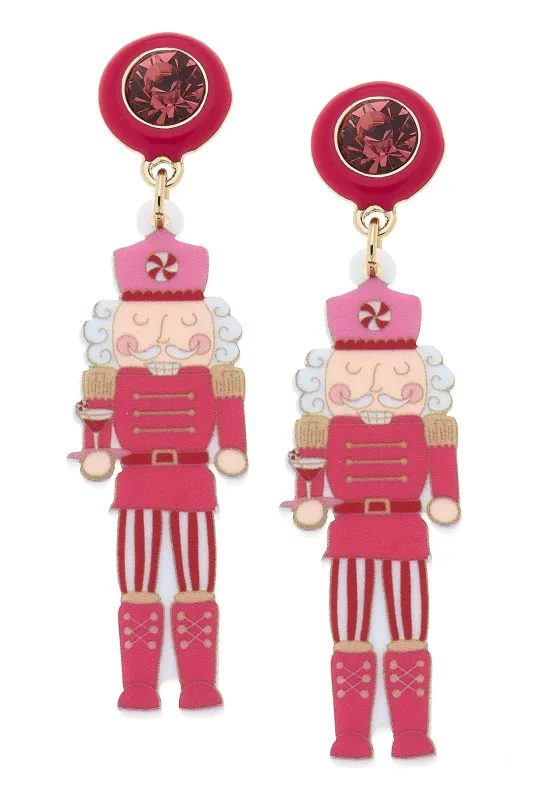 Rhinestone Resin Nutcracker Earrings in Pink & Red sold by Canvas Style