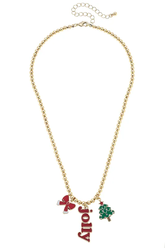 Holly Jolly Charm Necklace in Shiny Gold sold by Canvas Style