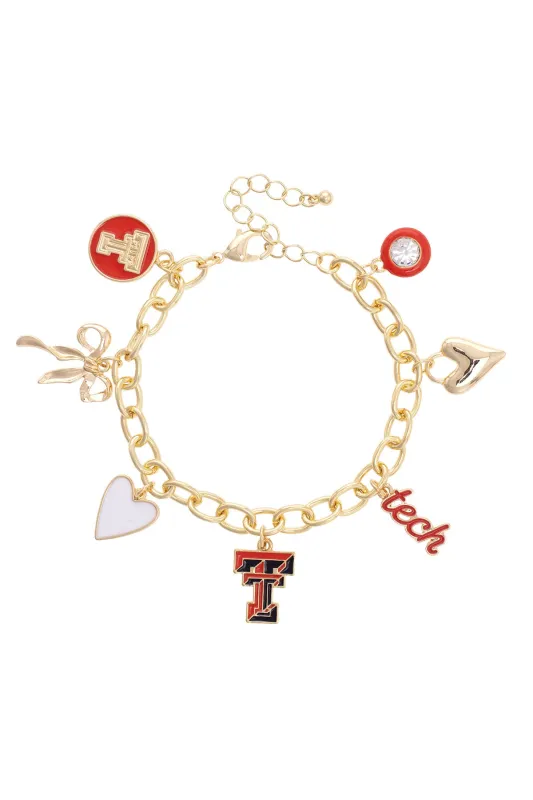 Texas Tech Red Raiders Enamel Icons Charm Bracelet in Shiny Gold sold by Canvas Style