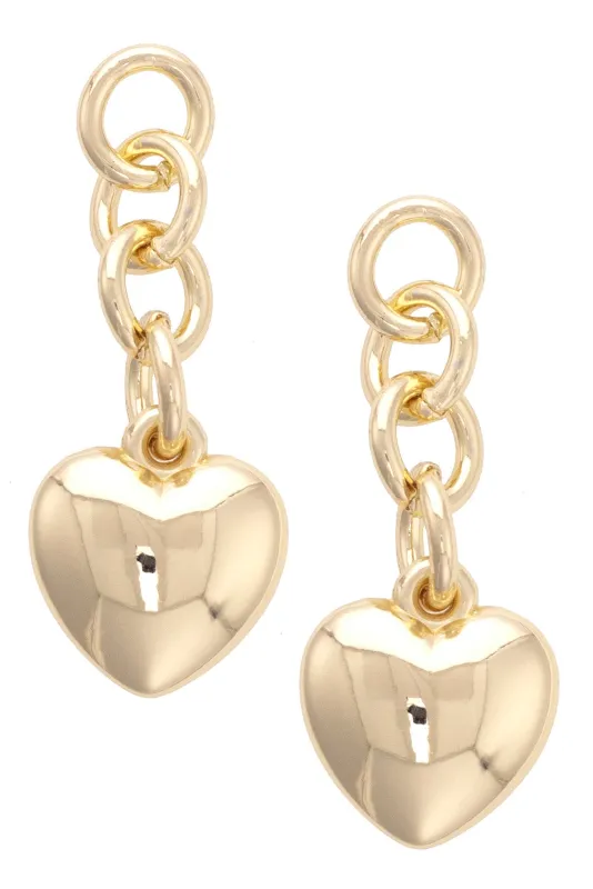 Hererra Mini Puffy Heart Chain Earrings in Shiny Gold sold by Canvas Style