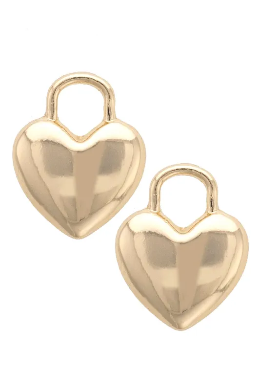 Hendrick Puffy Heart Padlock Stud Earrings in Shiny Gold sold by Canvas Style