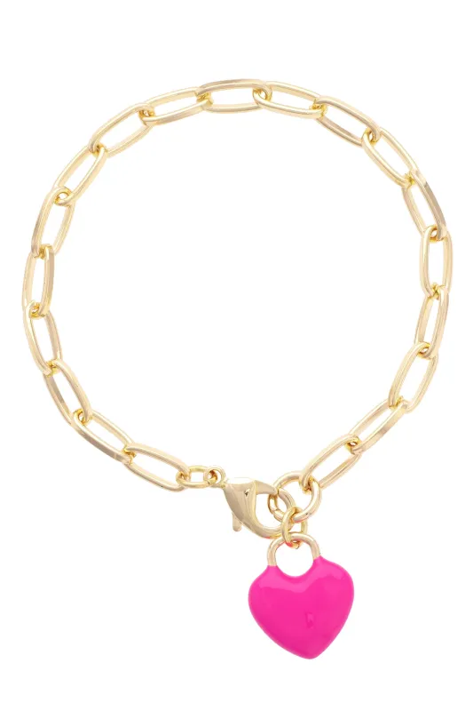 Bowen Puffy Heart Enamel Bracelet in Fuchsia sold by Canvas Style