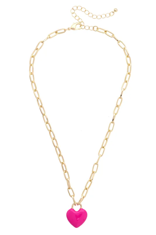 Bowen Puffy Heart Enamel Necklace in Fuchsia sold by Canvas Style