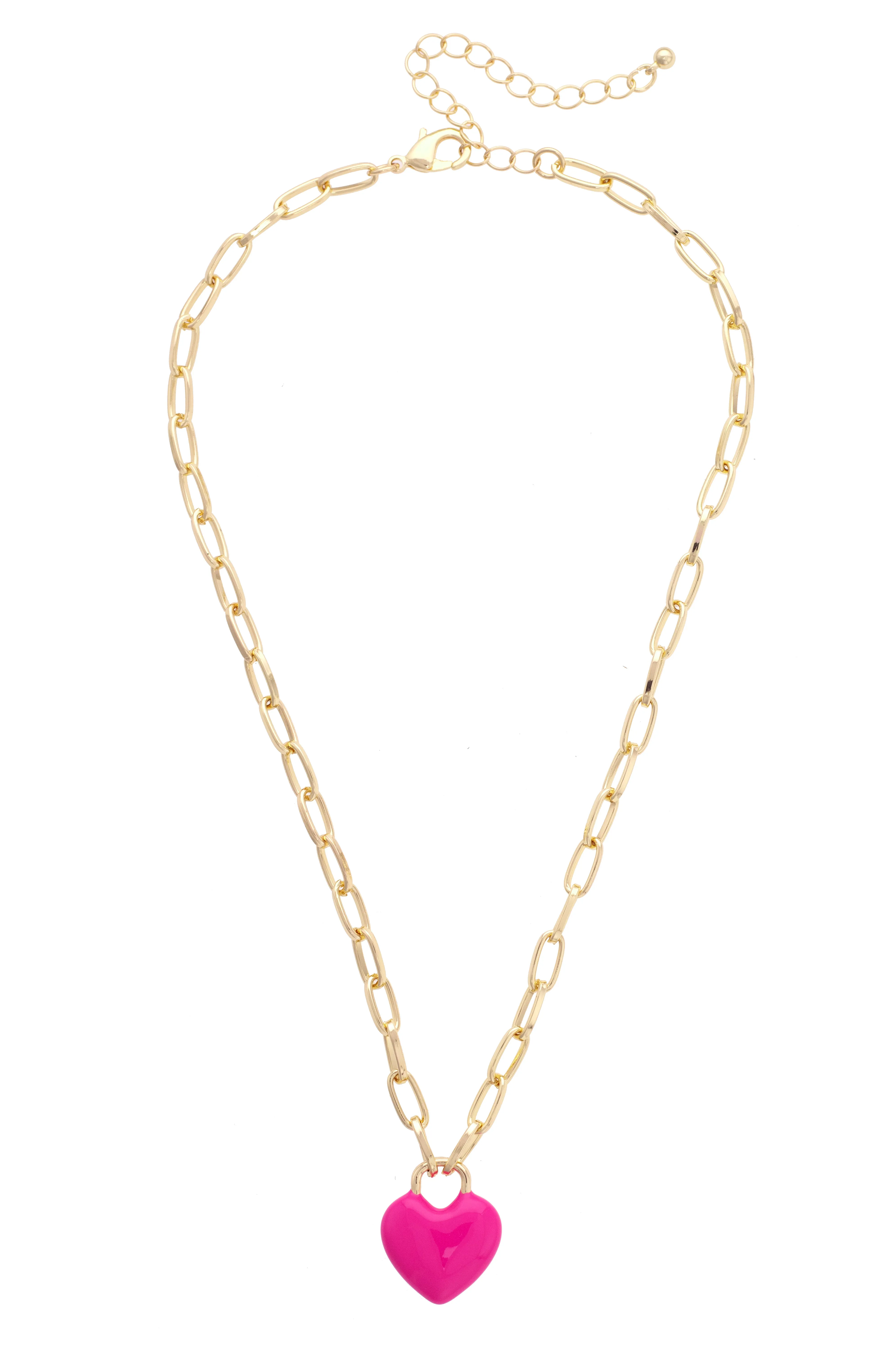 Bowen Puffy Heart Enamel Necklace in Fuchsia sold by Canvas Style