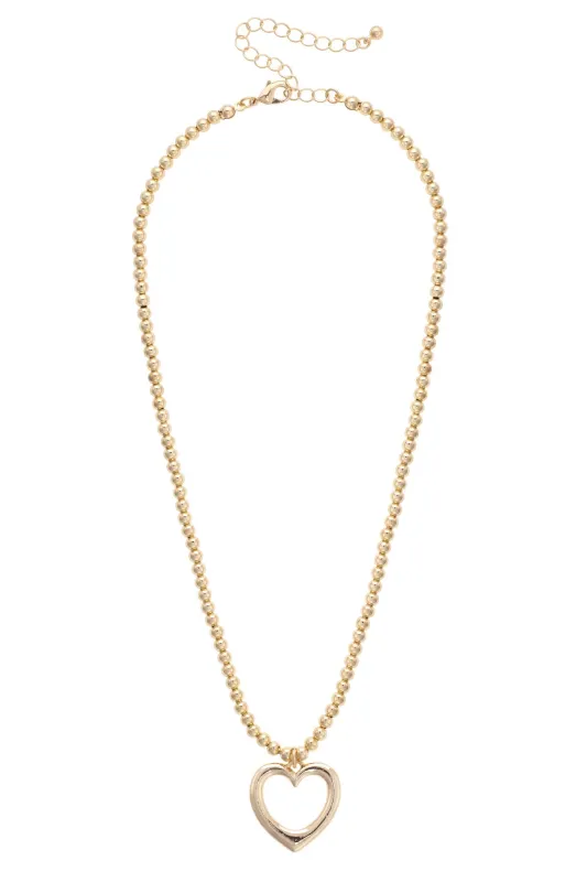 Haley Open Heart Ball Bead Necklace in Shiny Gold sold by Canvas Style