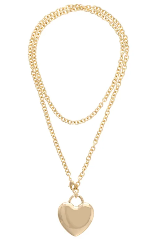 Hendrick Puffy Heart Convertible Necklace in Shiny Gold sold by Canvas Style