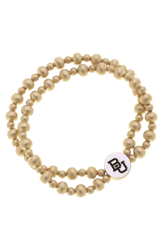 Baylor Bears 2-Row Ball Bead Stretch Bracelet in Satin Gold sold by Canvas Style