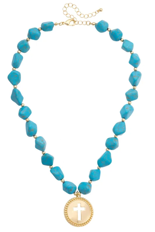 Roswell Cross Coin Necklace in Turquoise sold by Canvas Style