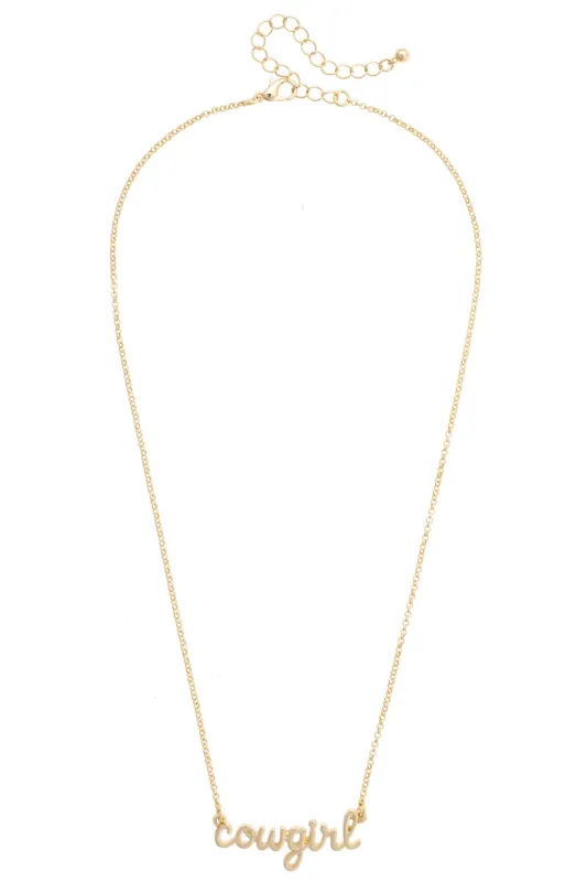Cowgirl Cursive Necklace in Shiny Gold sold by Canvas Style