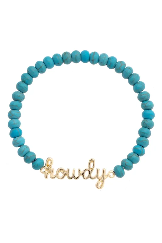 Howdy Cursive Beaded Stretch Bracelet in Turquoise made by Canvas Style