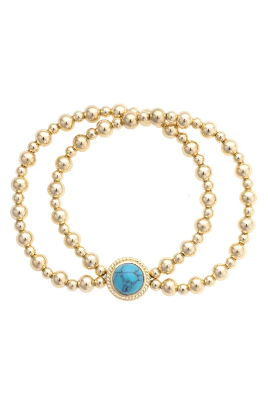 Los Alamos 2-Row Ball Bead Bracelet in Shiny Gold made by Canvas Style
