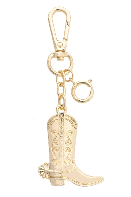 Cowboy Boot Bag Charm in Shiny Gold sold by Canvas Style