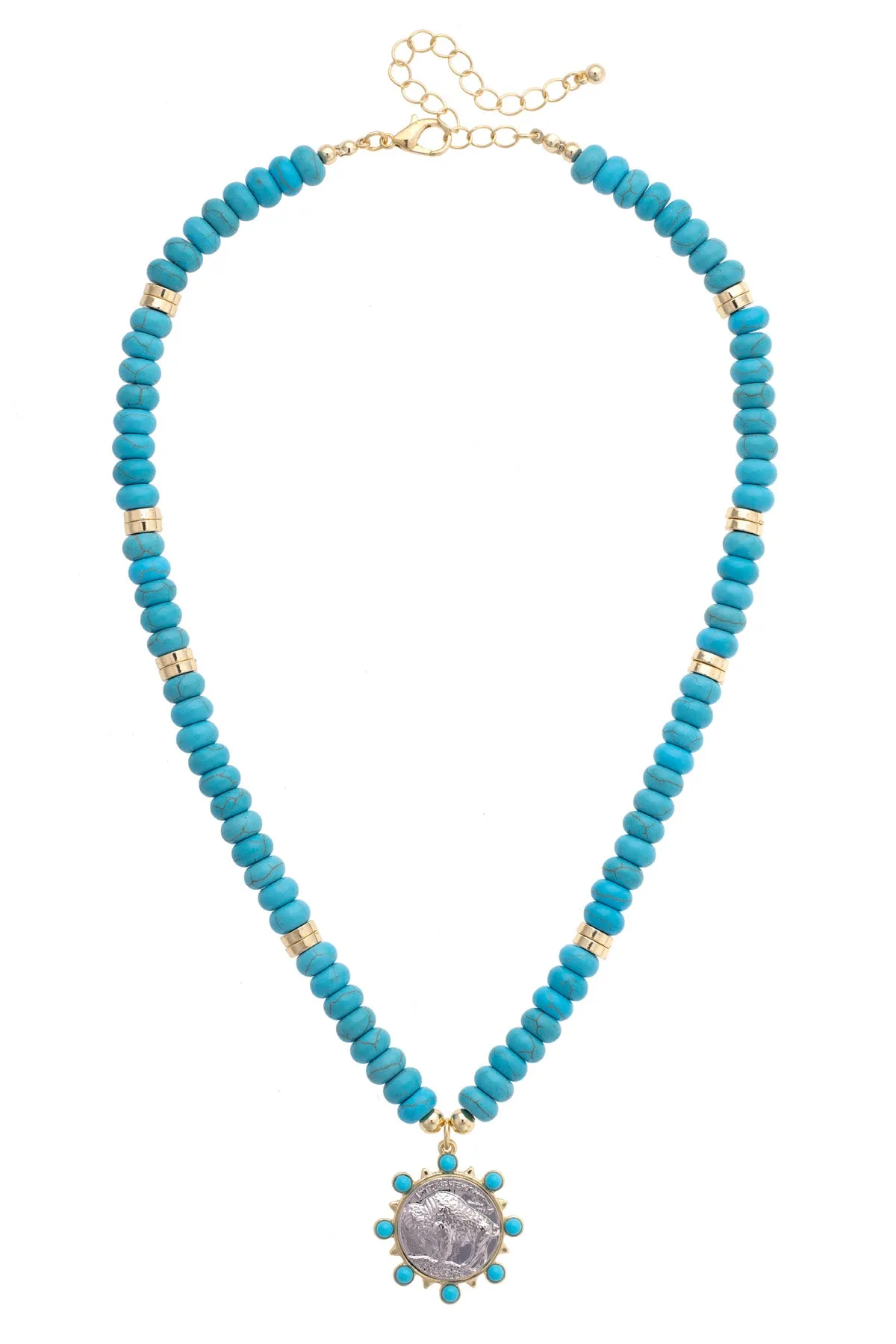 Buffalo Coin Beaded Necklace in Turquoise sold by Canvas Style