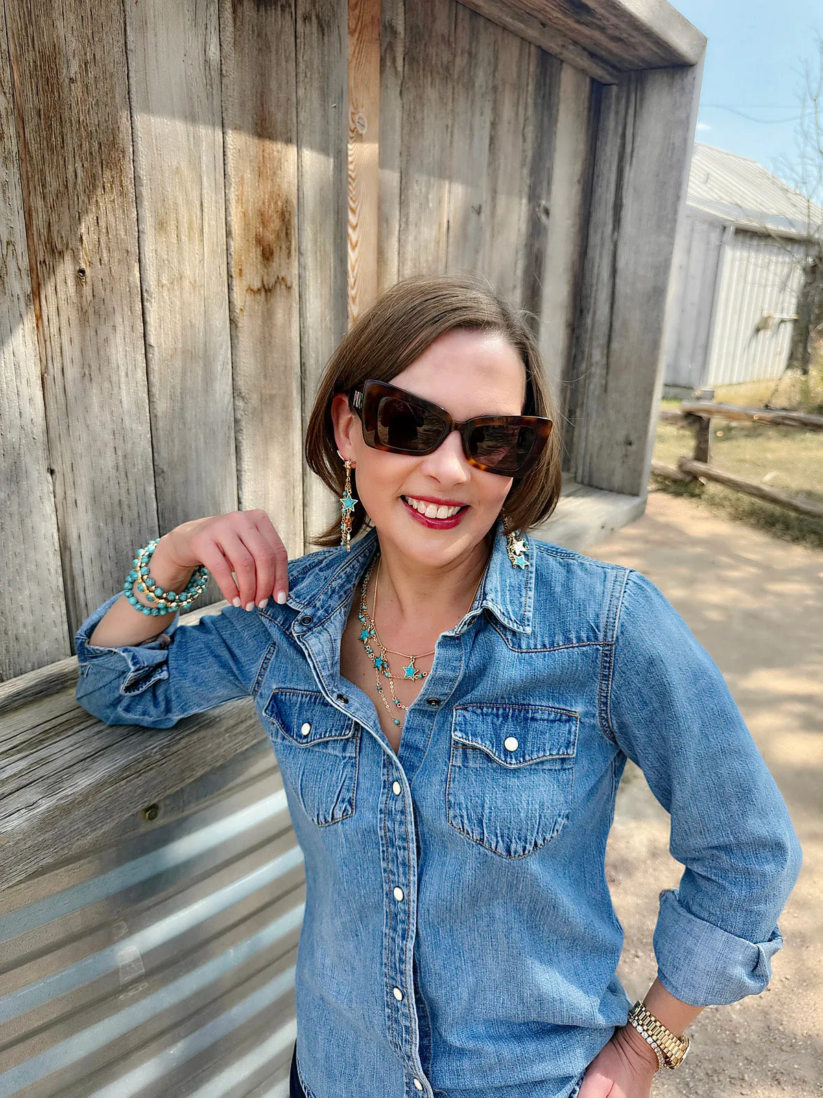 Steer Skull Star Earrings in Shiny Gold sold by Canvas Style product image thumbnail 2