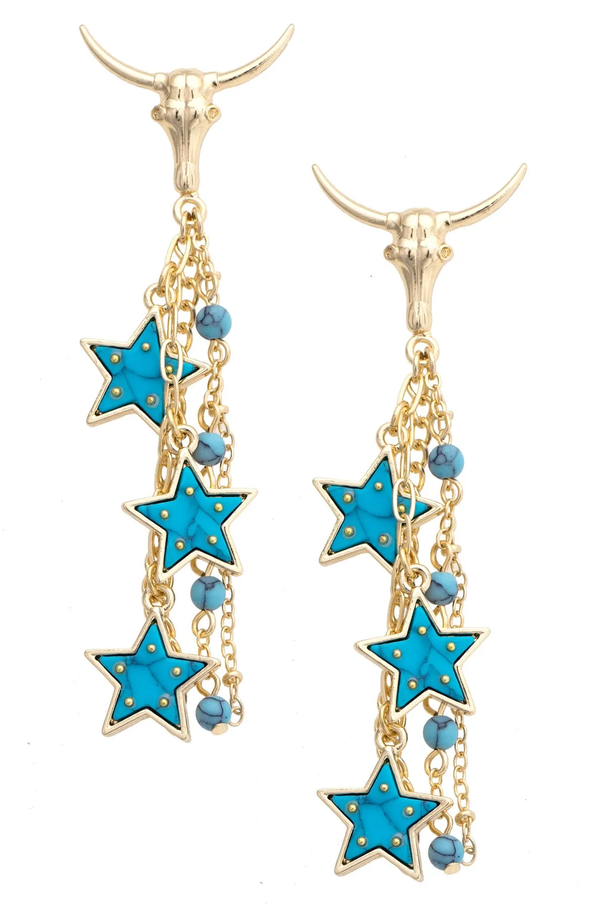 Steer Skull Star Earrings in Shiny Gold sold by Canvas Style