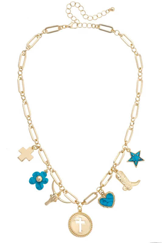 Cowboy Church Charm Necklace in Shiny Gold sold by Canvas Style