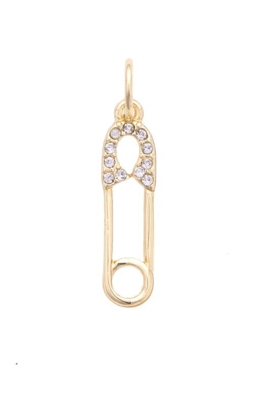 Pave Safety Pin Charm in Shiny Gold sold by Canvas Style