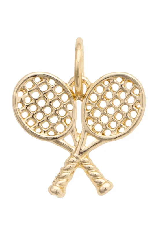 Double Tennis Racquet Charm in Shiny Gold sold by Canvas Style
