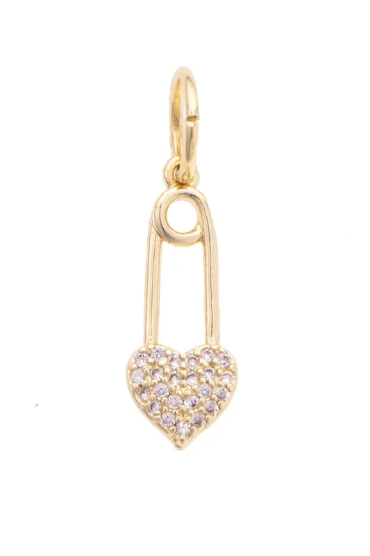 Pave Heart Safety Pin Charm in Shiny Gold sold by Canvas Style