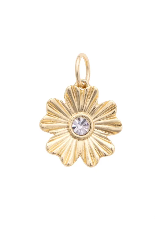 Rhinestone Hibiscus Flower Charm in Shiny Gold sold by Canvas Style