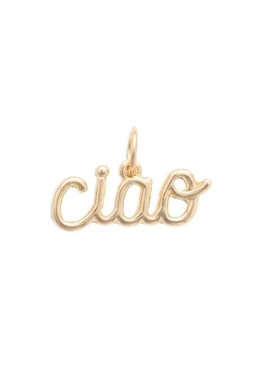 Cursive Ciao Charm in Shiny Gold sold by Canvas Style