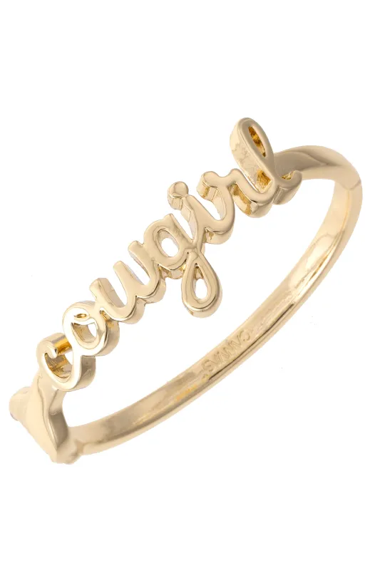 Cowgirl Cursive Hinge Bangle in Shiny Gold made by Canvas Style