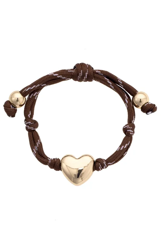 Blaine Puffy Heart Paracord Bracelet in Brown sold by Canvas Style