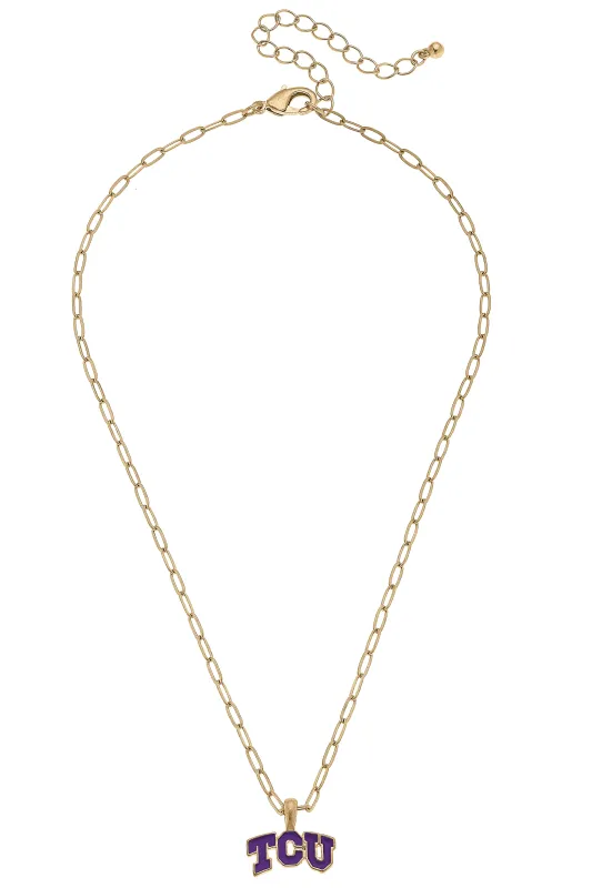TCU Horned Frogs Enamel Pendant Necklace in Shiny Gold sold by Canvas Style