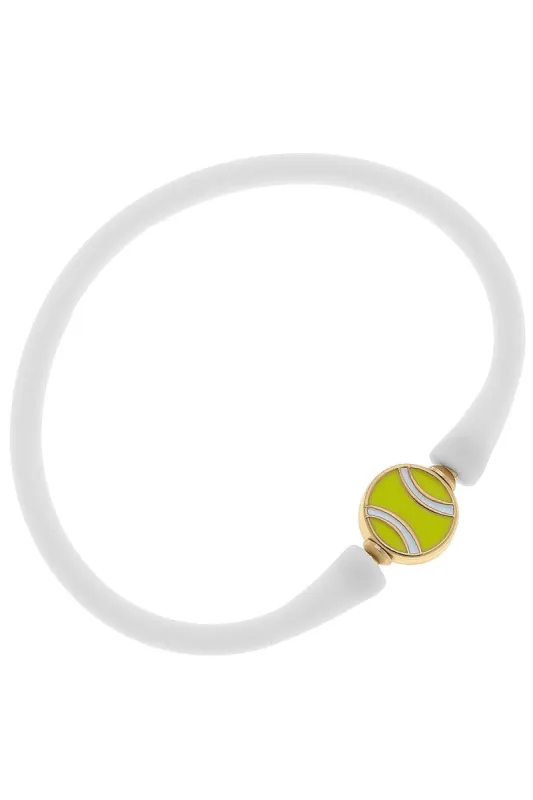 Enamel Tennis Ball Silicone Bali Bracelet in White sold by Canvas Style