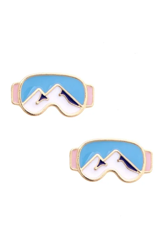 Snow Goggles Stud Earrings in Blue sold by Canvas Style