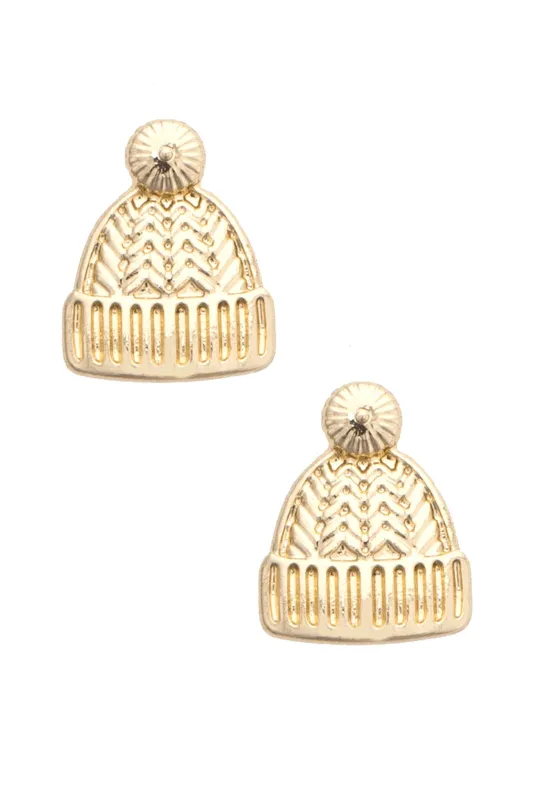Beanie Stud Earrings in Shiny Gold sold by Canvas Style
