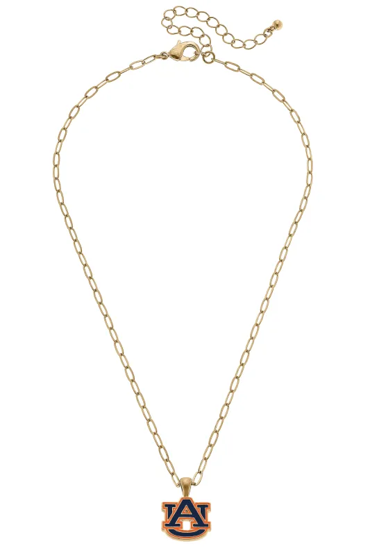 Auburn Tigers Enamel Pendant Necklace in Shiny Gold sold by Canvas Style