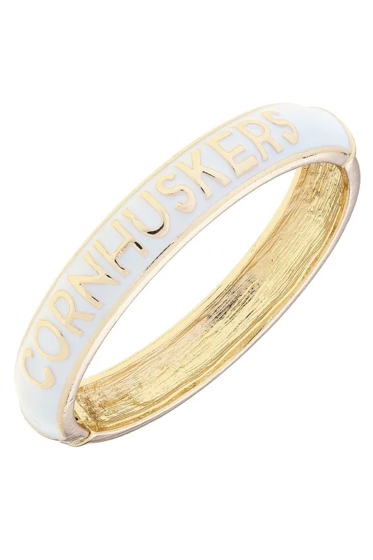 Nebraska Cornhuskers Sculpted Enamel Hinge Bangle in White sold by Canvas Style