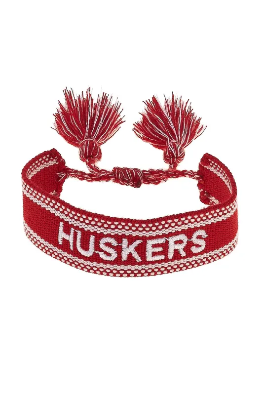 Nebraska Huskers Woven Tassel Bracelet in Red/White sold by Canvas Style