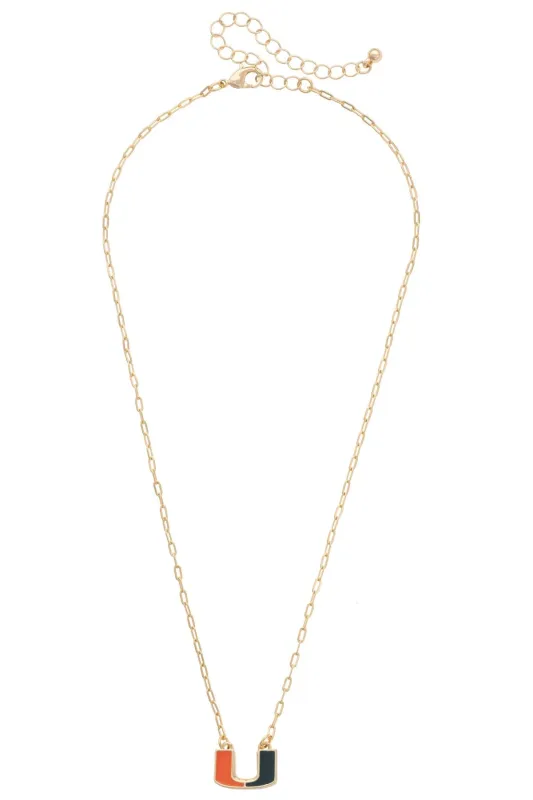 Miami Hurricanes Enamel Pendant Necklace in Shiny Gold made by Canvas Style