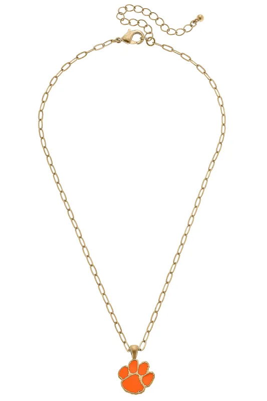 Clemson Tigers Enamel Pendant Necklace in Shiny Gold sold by Canvas Style