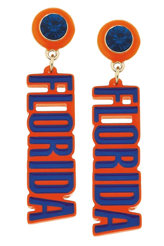 Florida Gators Resin Block Letter Earrings in Blue sold by Canvas Style