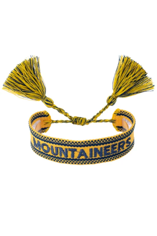 West Virginia Mountaineers Woven Tassel Bracelet in Gold sold by Canvas Style