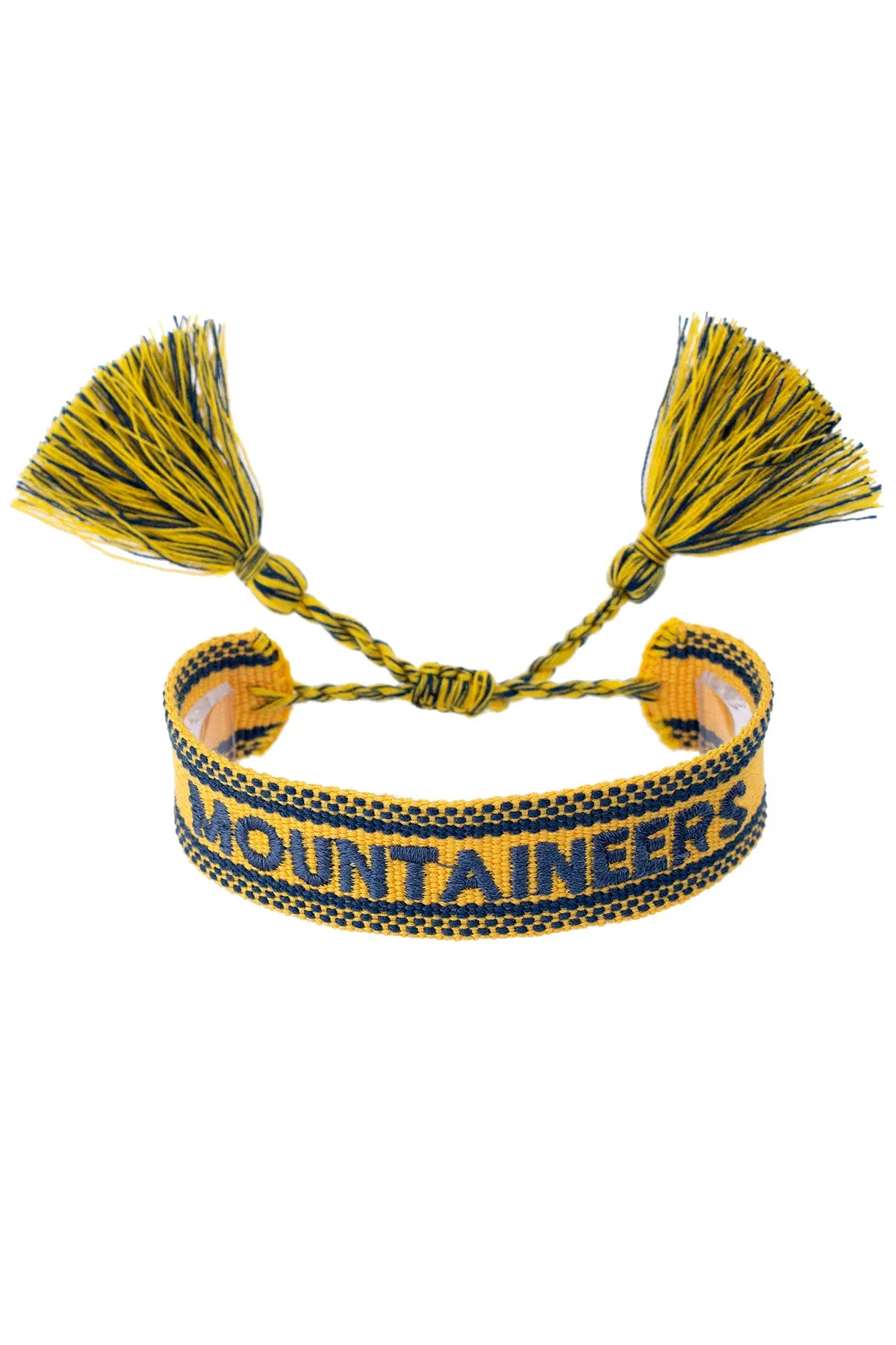 West Virginia Mountaineers Woven Tassel Bracelet in Gold sold by Canvas Style