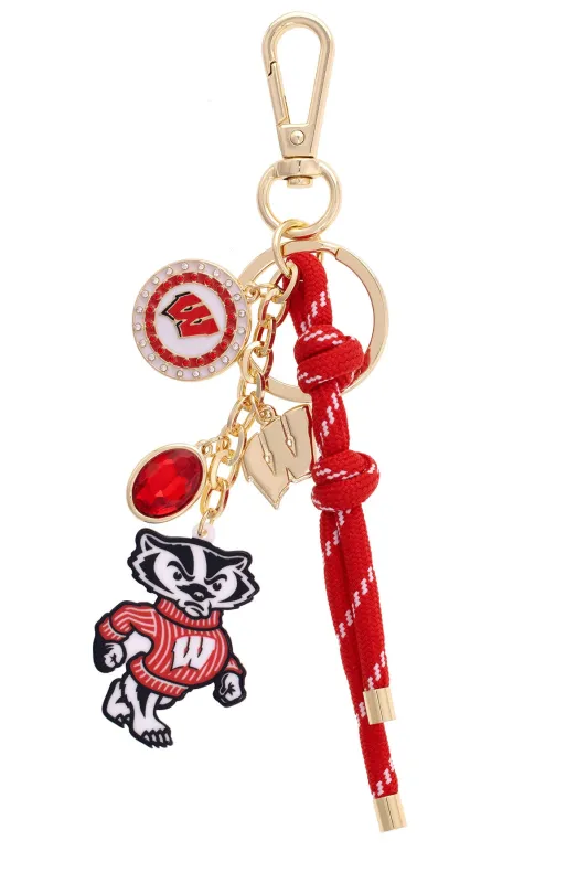 Wisconsin Badgers Cluster Bag Charm in Red & Shiny Gold made by Canvas Style