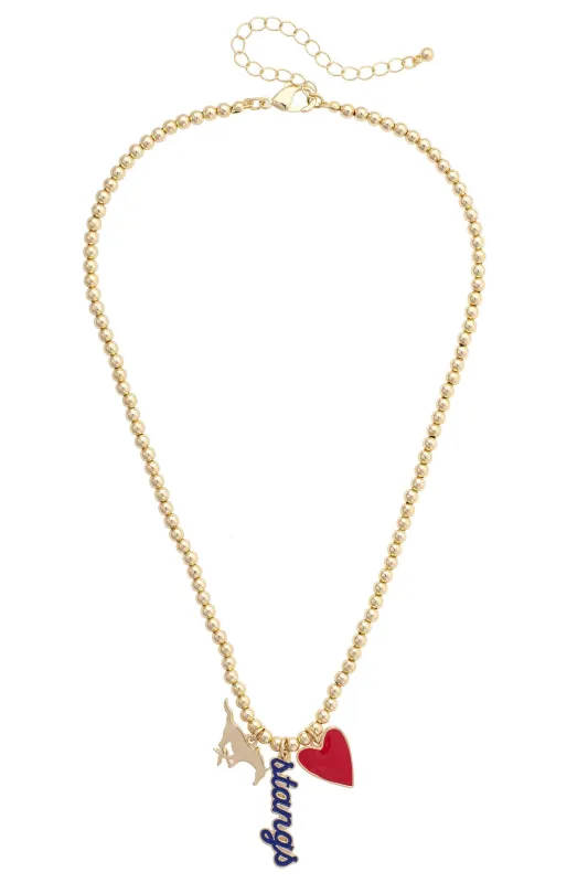 SMU Mustangs Ball Bead Charm Necklace in Shiny Gold sold by Canvas Style