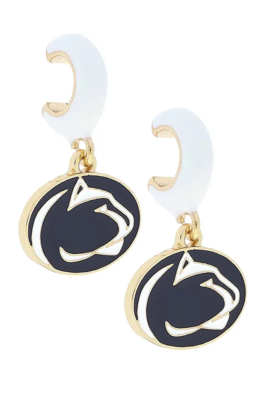 Penn State Nittany Lions Enamel Logo Huggie Hoop Earrings in White sold by Canvas Style