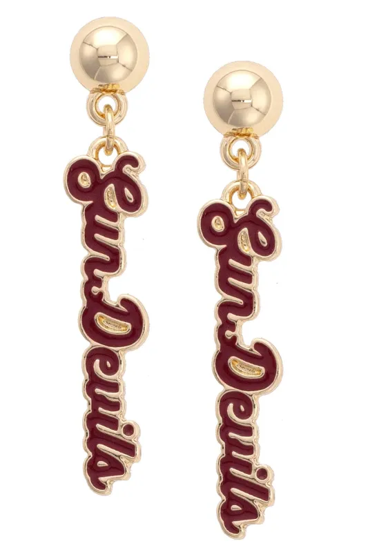 Arizona State Sun Devils Enamel Script Earring in Shiny Gold made by Canvas Style