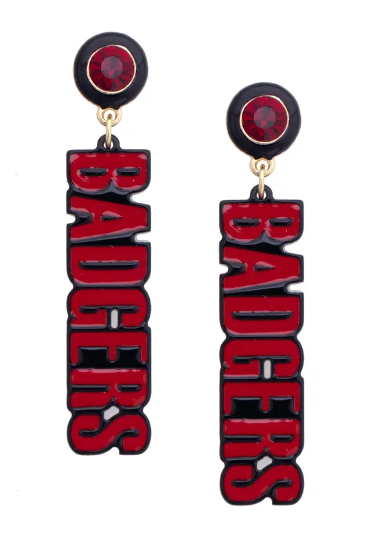 Wisconsin Badgers Resin Block Letter Earrings in Red sold by Canvas Style