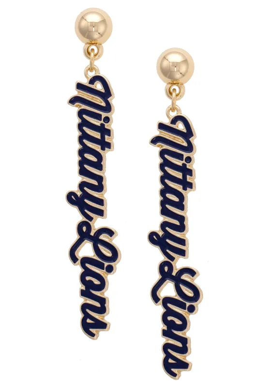 Penn State Nittany Lions Enamel Script Earring in Shiny Gold made by Canvas Style
