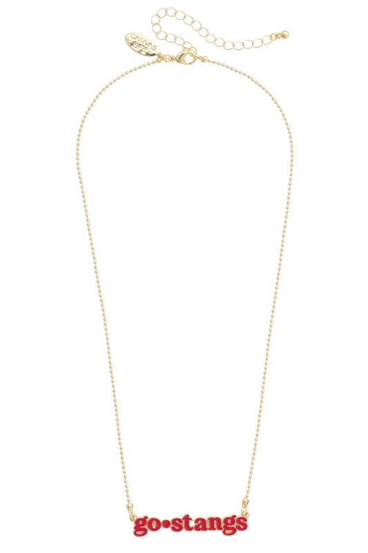SMU Mustangs Slogan Necklace in Red/Shiny Gold sold by Canvas Style