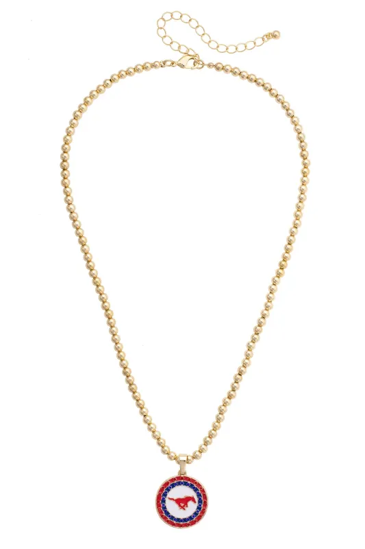 SMU Mustangs Pave Disc Necklace in Shiny Gold sold by Canvas Style