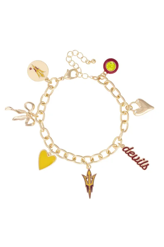 Arizona State Sun Devils Enamel Icons Charm Bracelet in Shiny Gold sold by Canvas Style