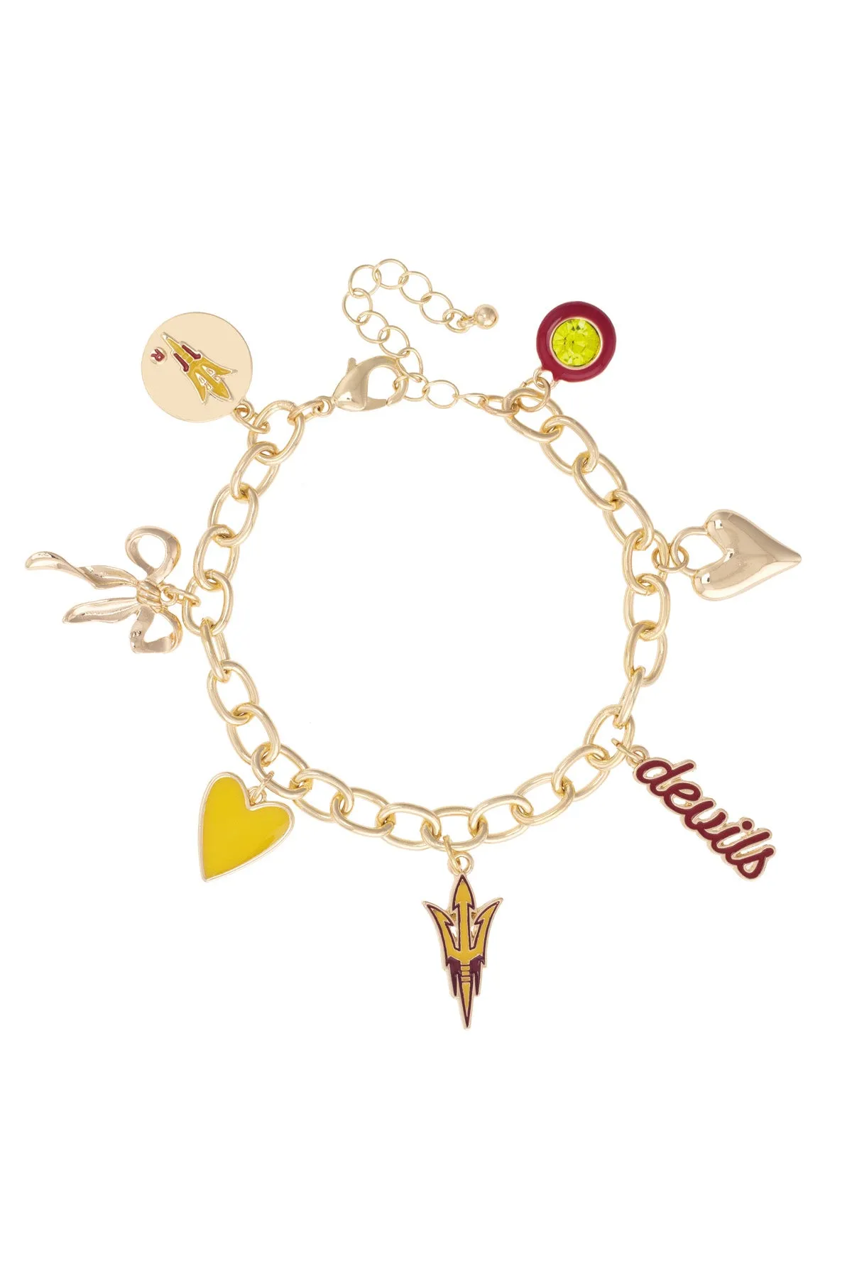 Arizona State Sun Devils Enamel Icons Charm Bracelet in Shiny Gold sold by Canvas Style