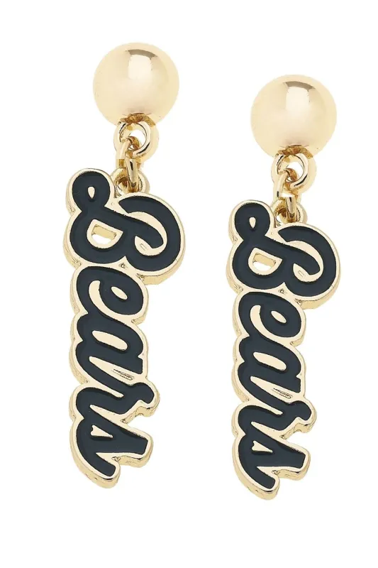 Baylor Bears Enamel Script Earring in Shiny Gold made by Canvas Style